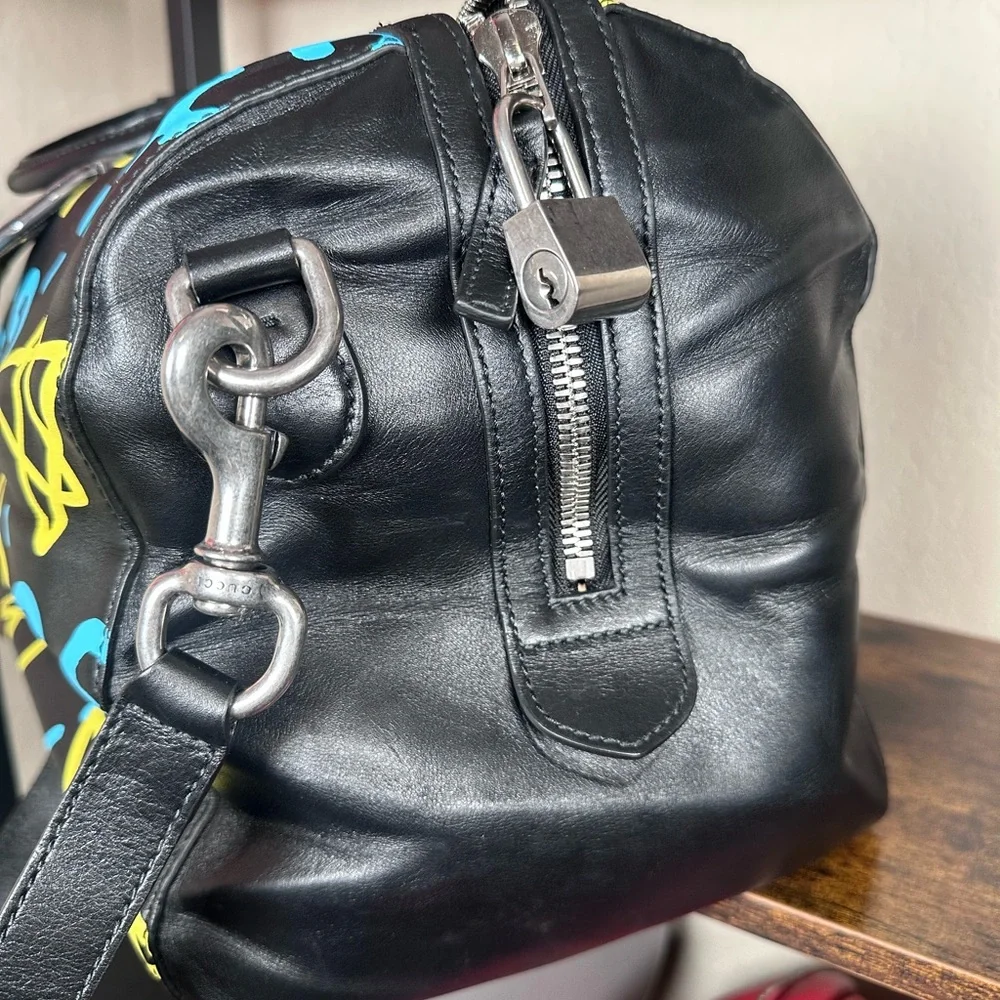Authentic Gucci Ghost Black and Yellow Graphic Duffel Bag